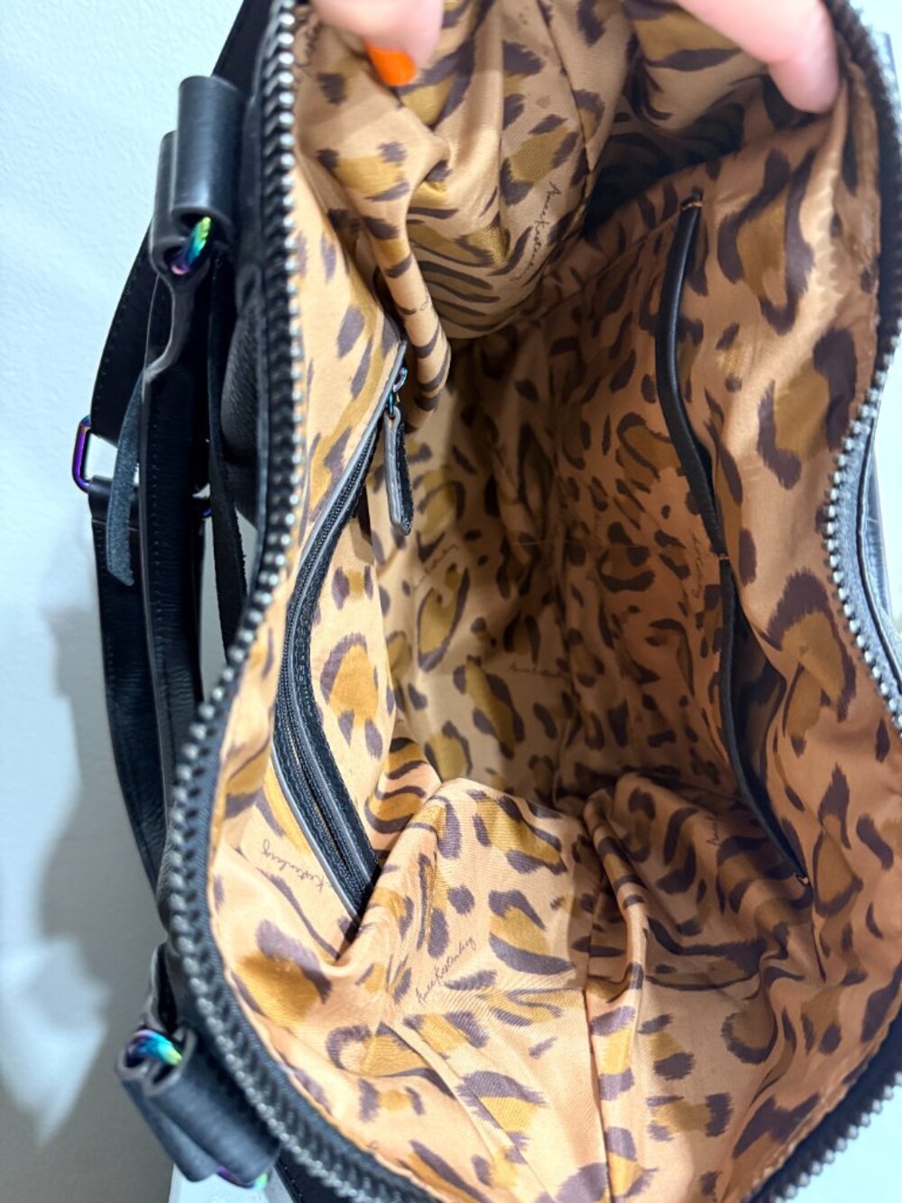 Convertible Slouchy Pebbled Black Leather Satchel Shoulder Bag Iridescent - Picture 8 of 13